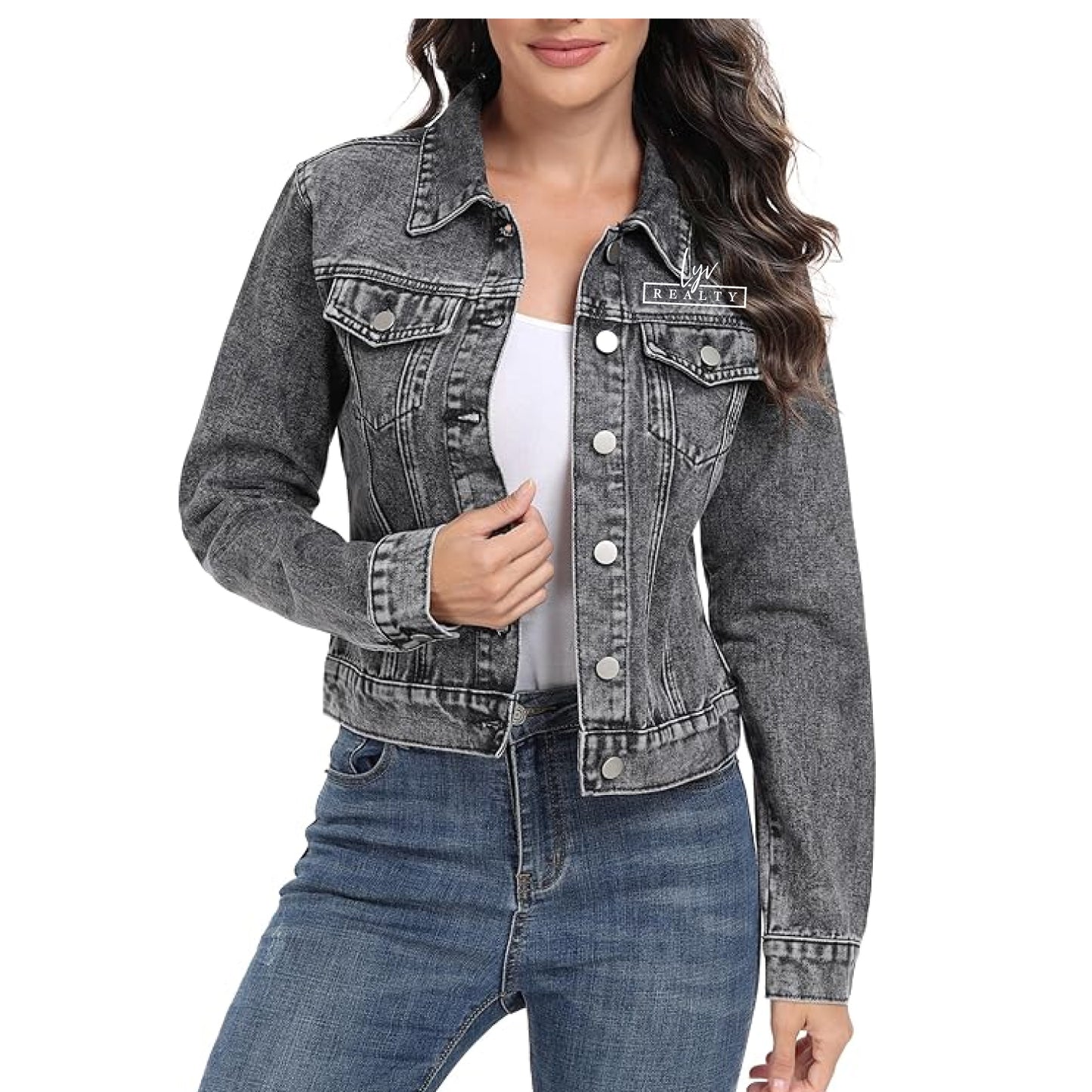 andy & natalie Women's  Basic Button Down Crop Jean Shacket - Black Jean