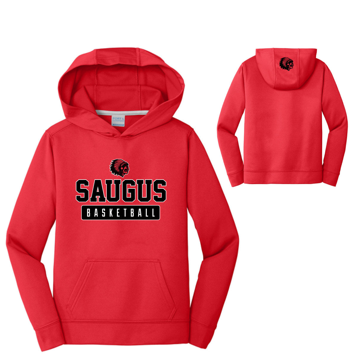 Saugus B-Ball Port & Co Performance Fleece Pullover Hooded Sweatshirt