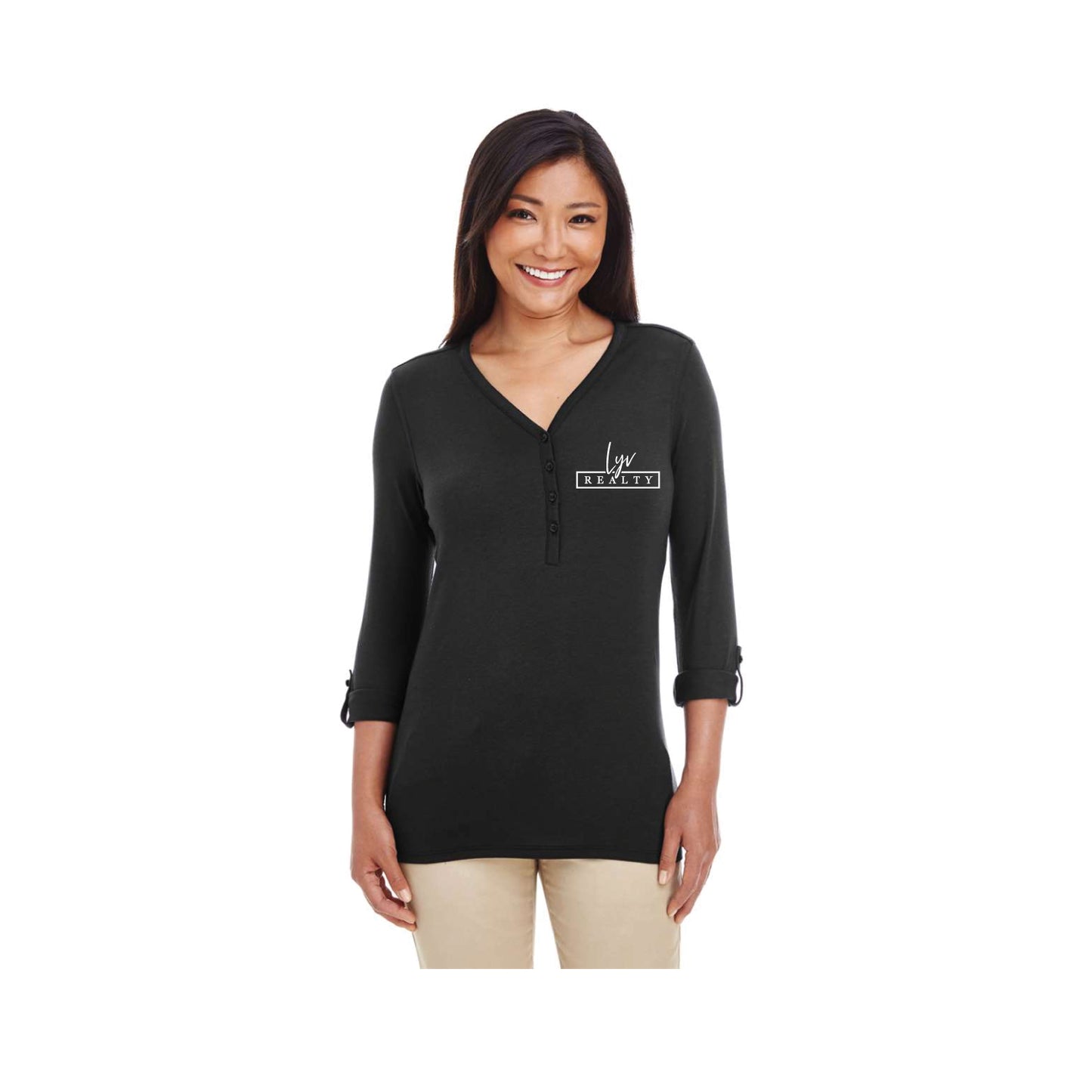 Women's Perfect Fit™ Y-Placket Convertible Sleeve Knit Top