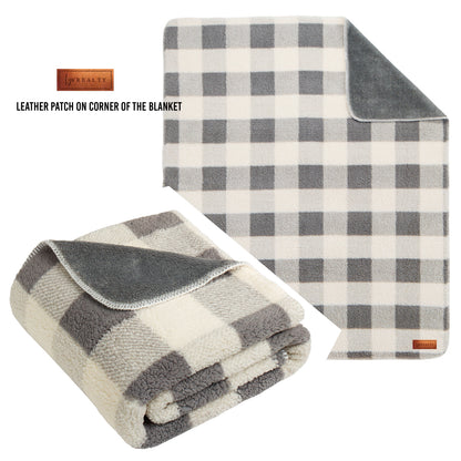 Double-Sided Sherpa/Plush & Faux Fur Blanket W/ leather patch