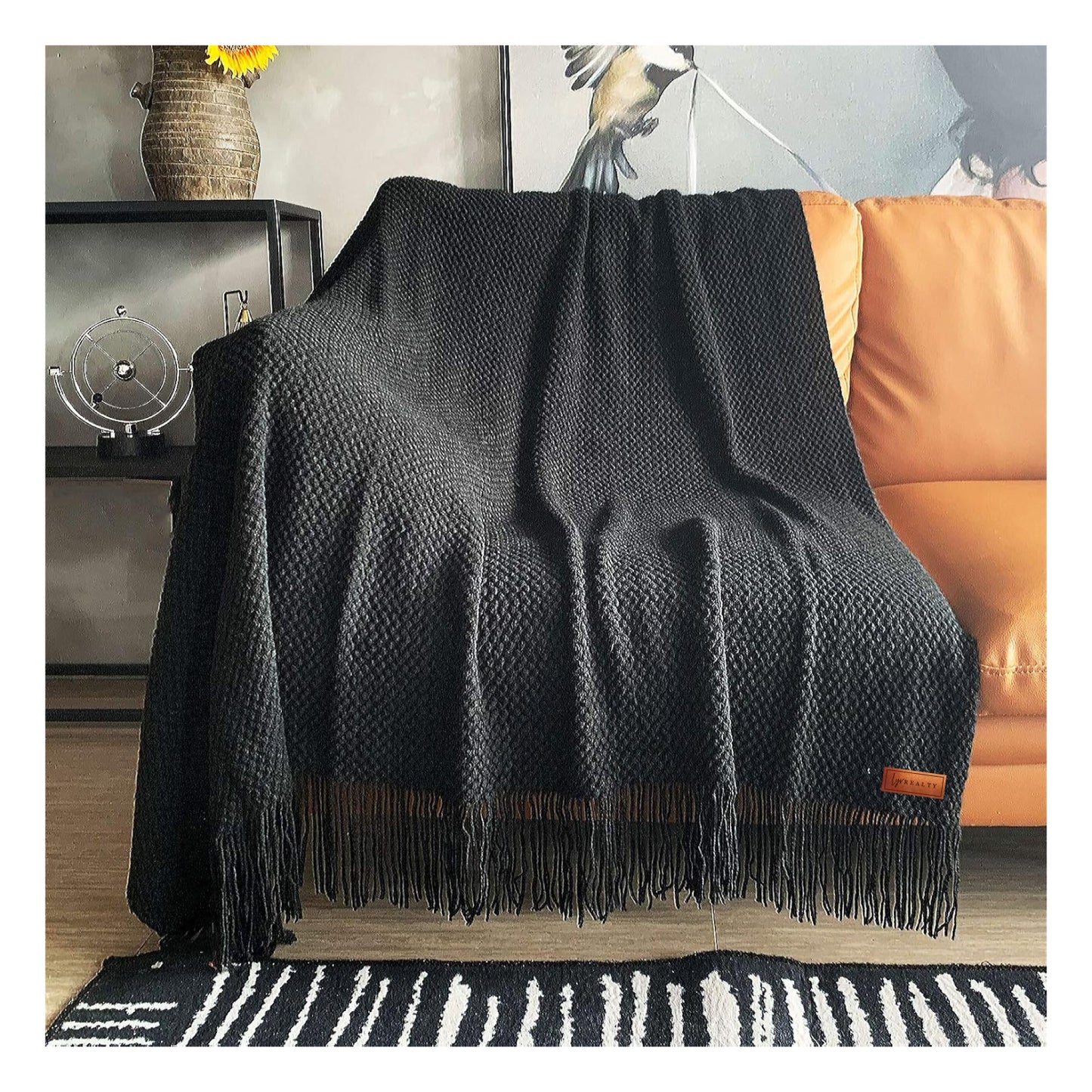 Knitted Throw Blanket with Tassels