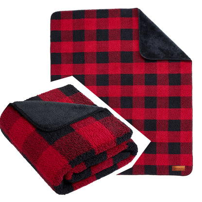 Double-Sided Sherpa/Plush & Faux Fur Blanket W/ leather patch